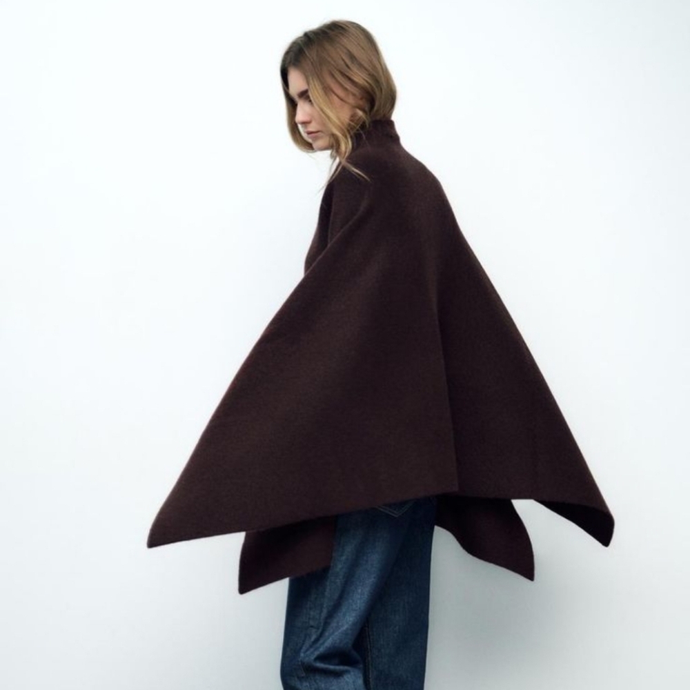 Vintage Canada Chocolate Minimalist Doen Old Money Poncho Cape Rich Wool Heavy - Picture 5 of 12